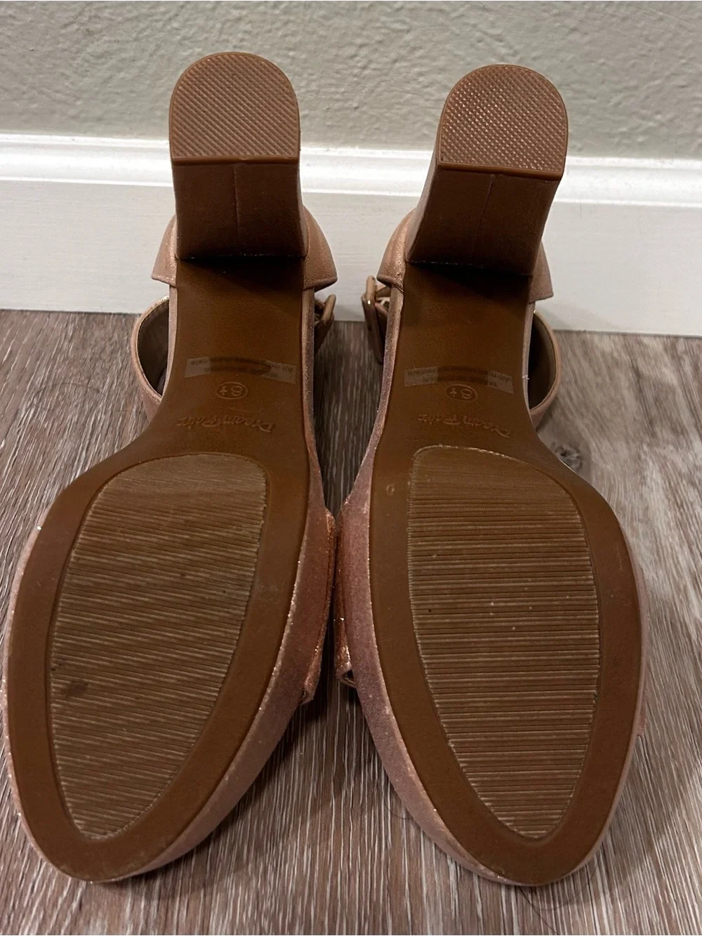 Platform Ankle-Strap High Heels in Rose Gold size 8.5